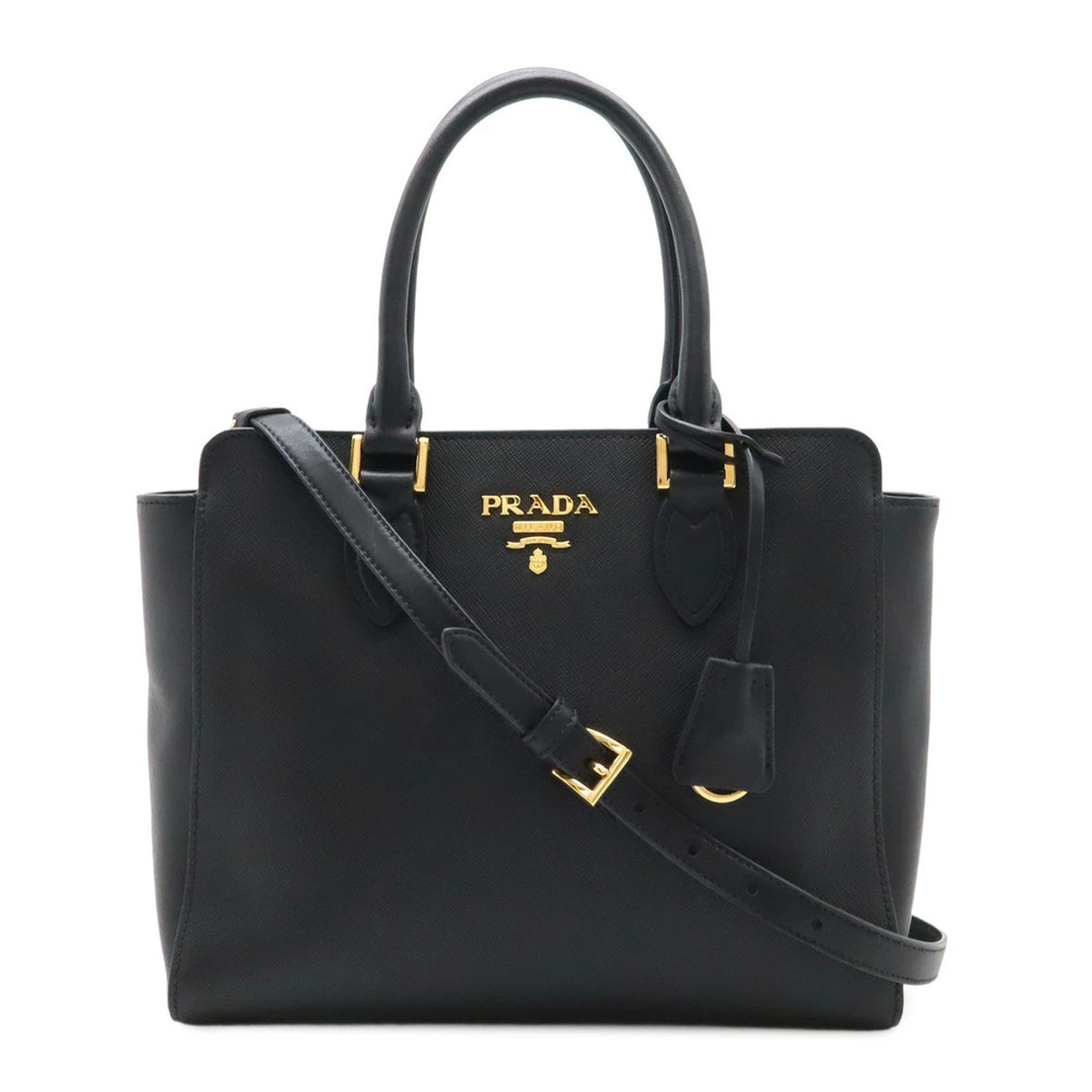 Prada Saffiano Leather Handbag Tote Bag Shoulder Black Nero Black